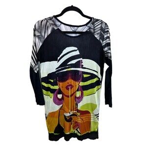 Custo Barcelona Wearable Art Long Sleeve Top Y2K Size M